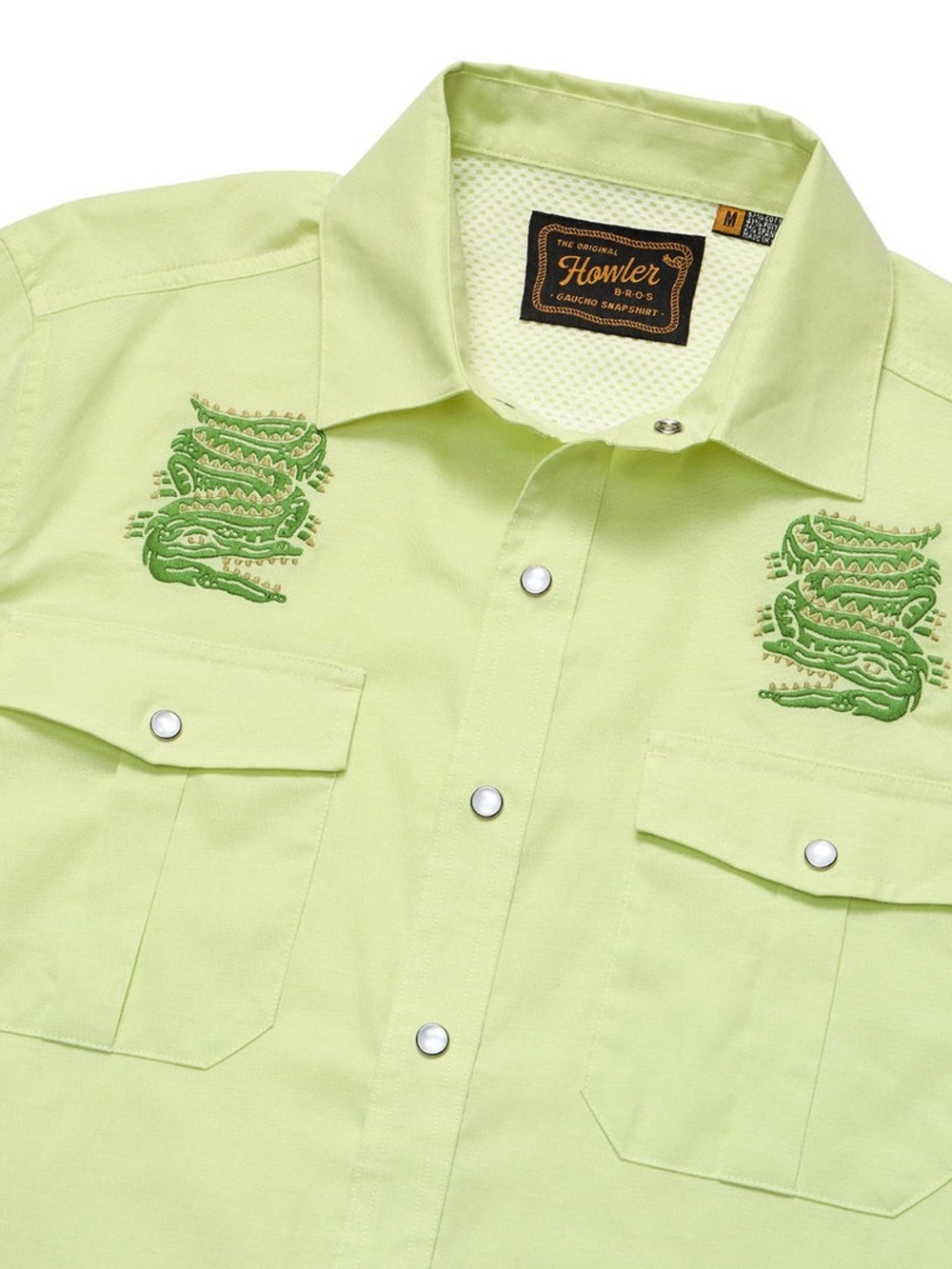 Howler Brothers Light Green Embroidered Western Snap Shirt / Large